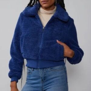 New York & Company Blue Teddy Bomber Jacket Sz XL  NWT. /B10